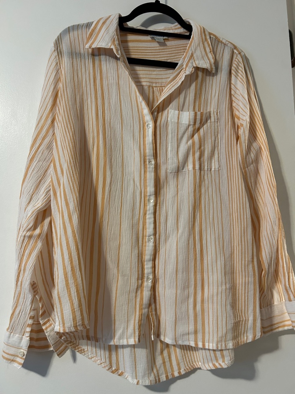Sundance Lightweight gauze Button-Up Shirt with Soft Yellow Stripes